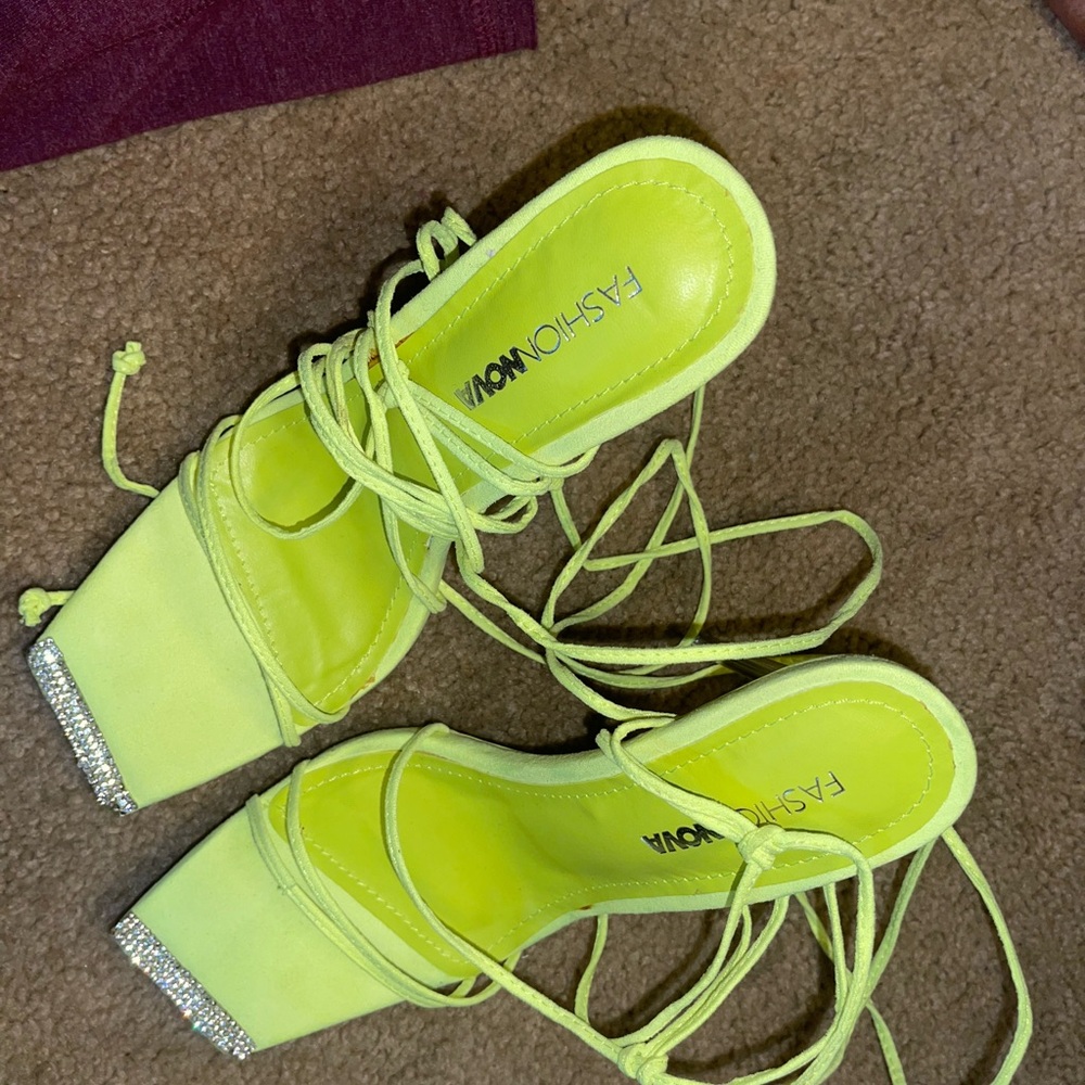 Fashion Nova Neon Lace-Up Heels with Rhinestone Detail